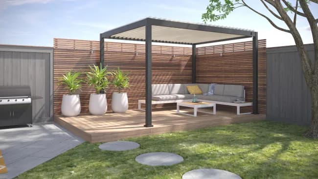 Pergola bioclimatique autoportante Prima, aluminium gris anthracite 12m² - Image 1